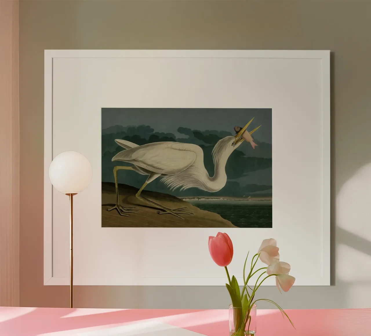 Vintage Audubon 2 White Heron poster con telaio in plastica da Vintage Print Collection
