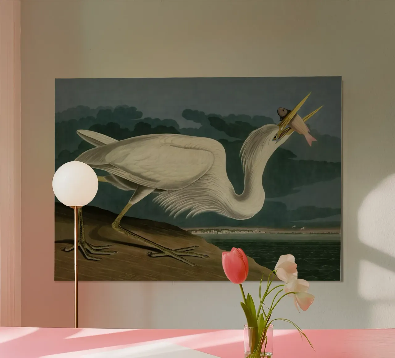 Vintage Audubon 2 White Heron poster con telaio in plastica da Vintage Print Collection