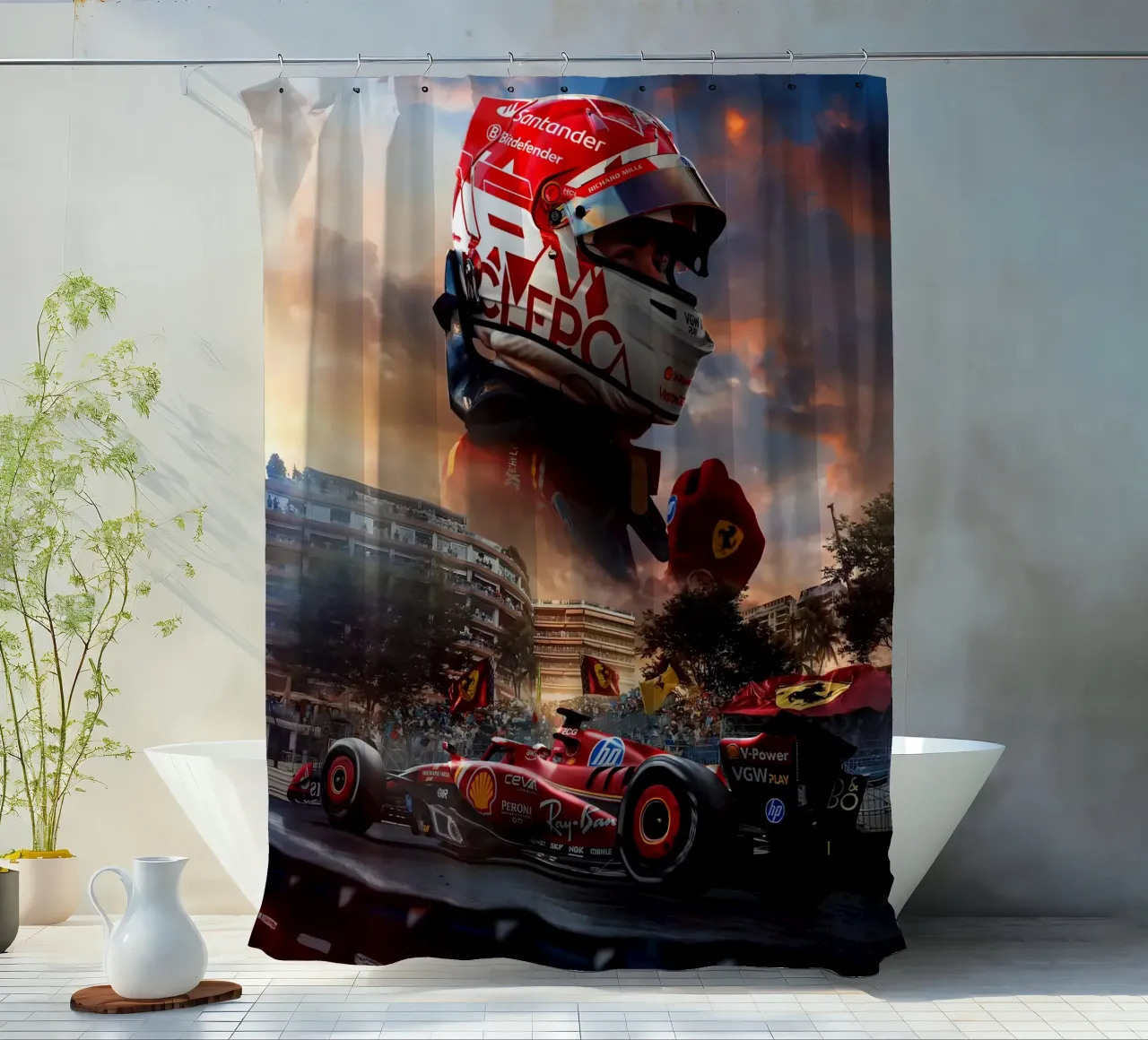 Charles Leclerc shower curtain by Indah Creative