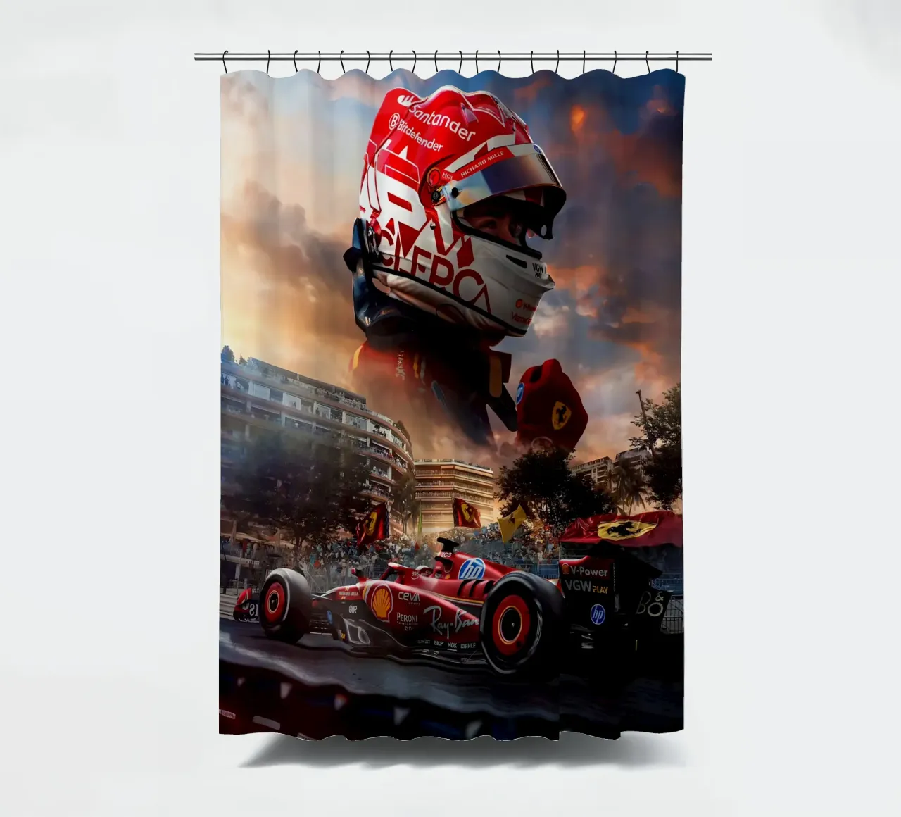 Charles Leclerc shower curtain by Indah Creative