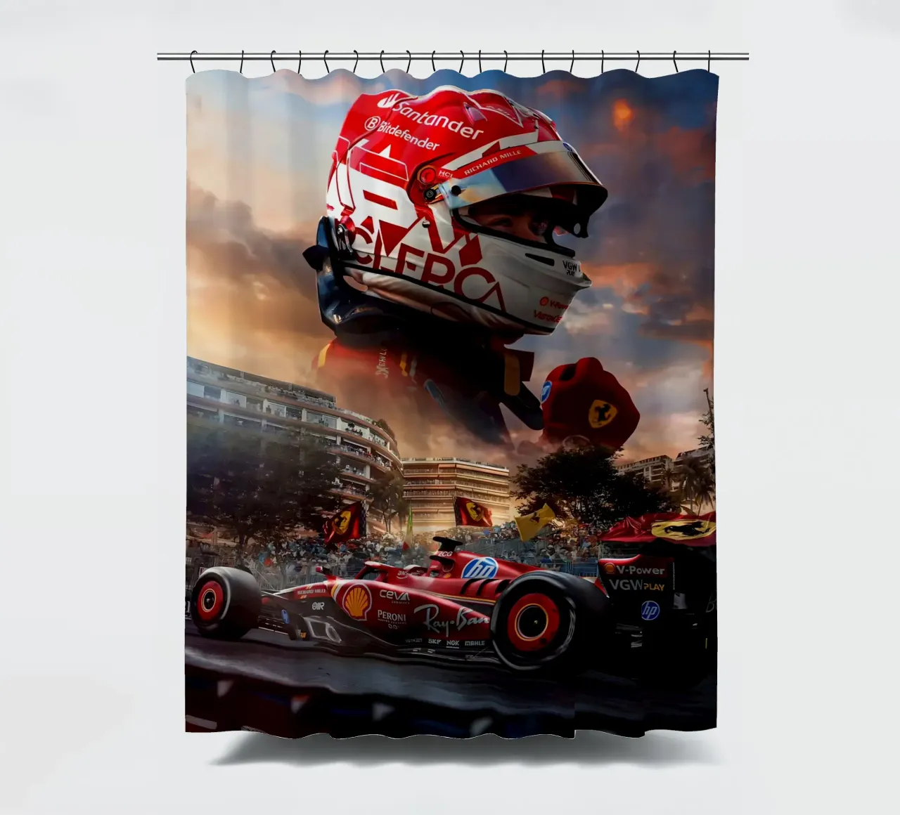 Charles Leclerc shower curtain by Indah Creative