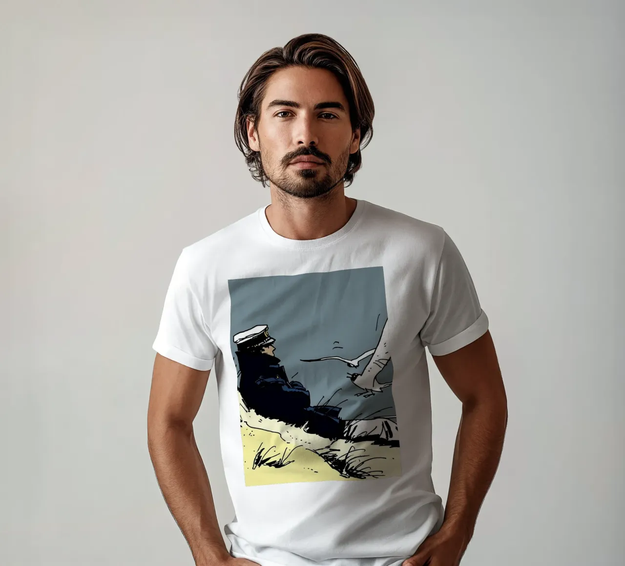 Hugo Pratt Marinaio maltese sulla spiaggia Brü t-shirt da MIa_Dispath