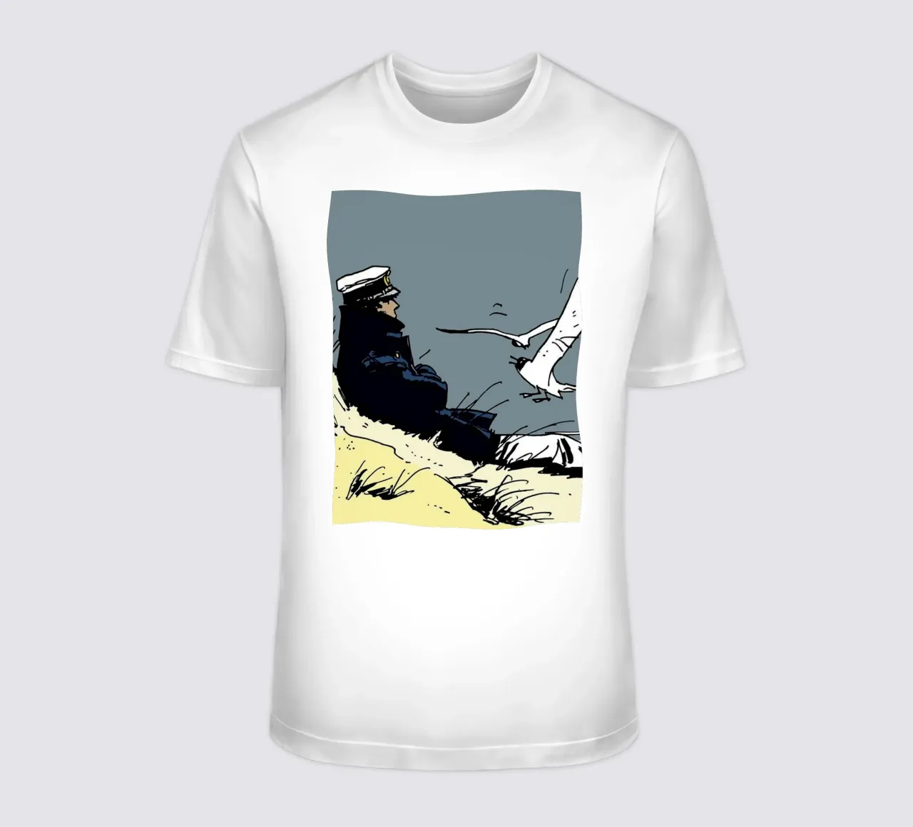 Hugo Pratt Marinaio maltese sulla spiaggia Brü t-shirt da MIa_Dispath