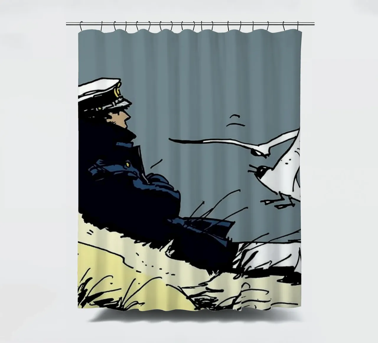 Hugo Pratt Malteser Seemann am Strand Brü Duschvorhang von MIa_Dispath