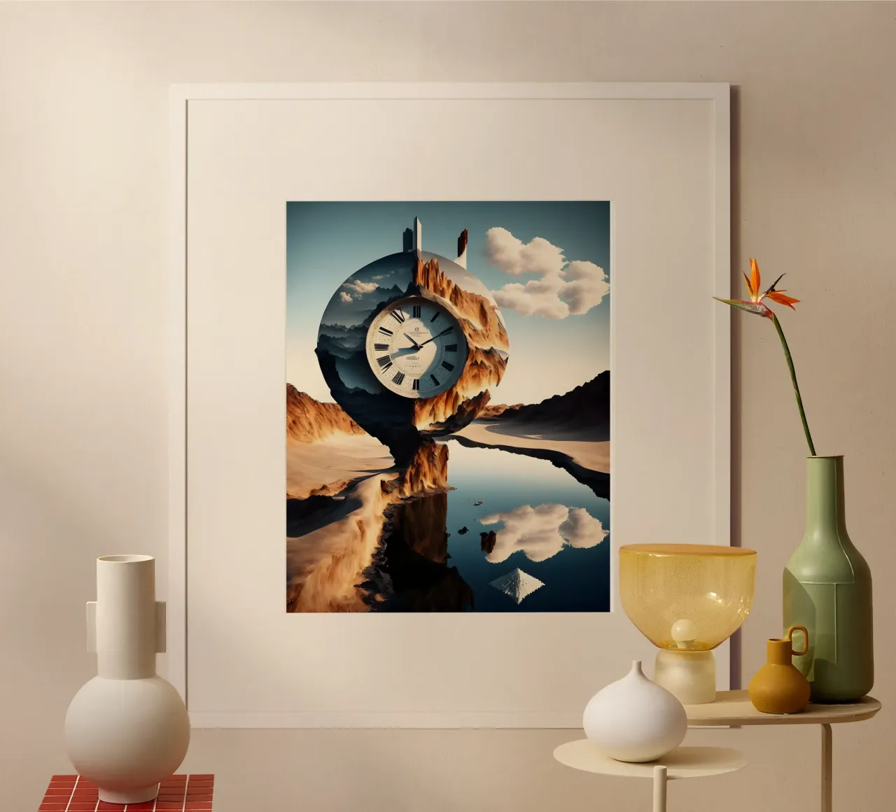 Wüsten Uhr poster con marco de aluminio de kosinsart.gallery