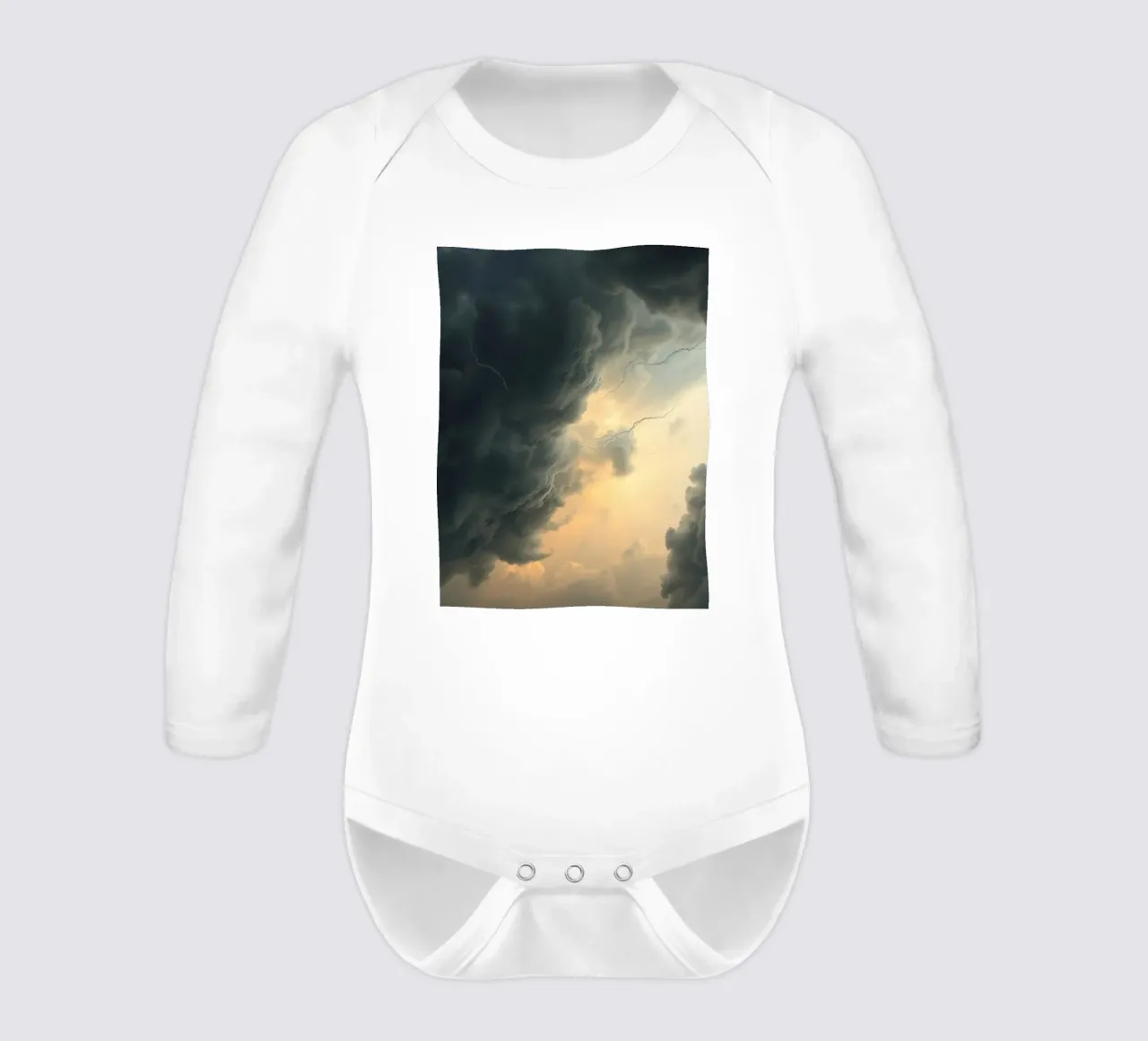 Dramatic storm clouds gather before an impending thunderstor long-sleeve baby romper by DesignDoodle