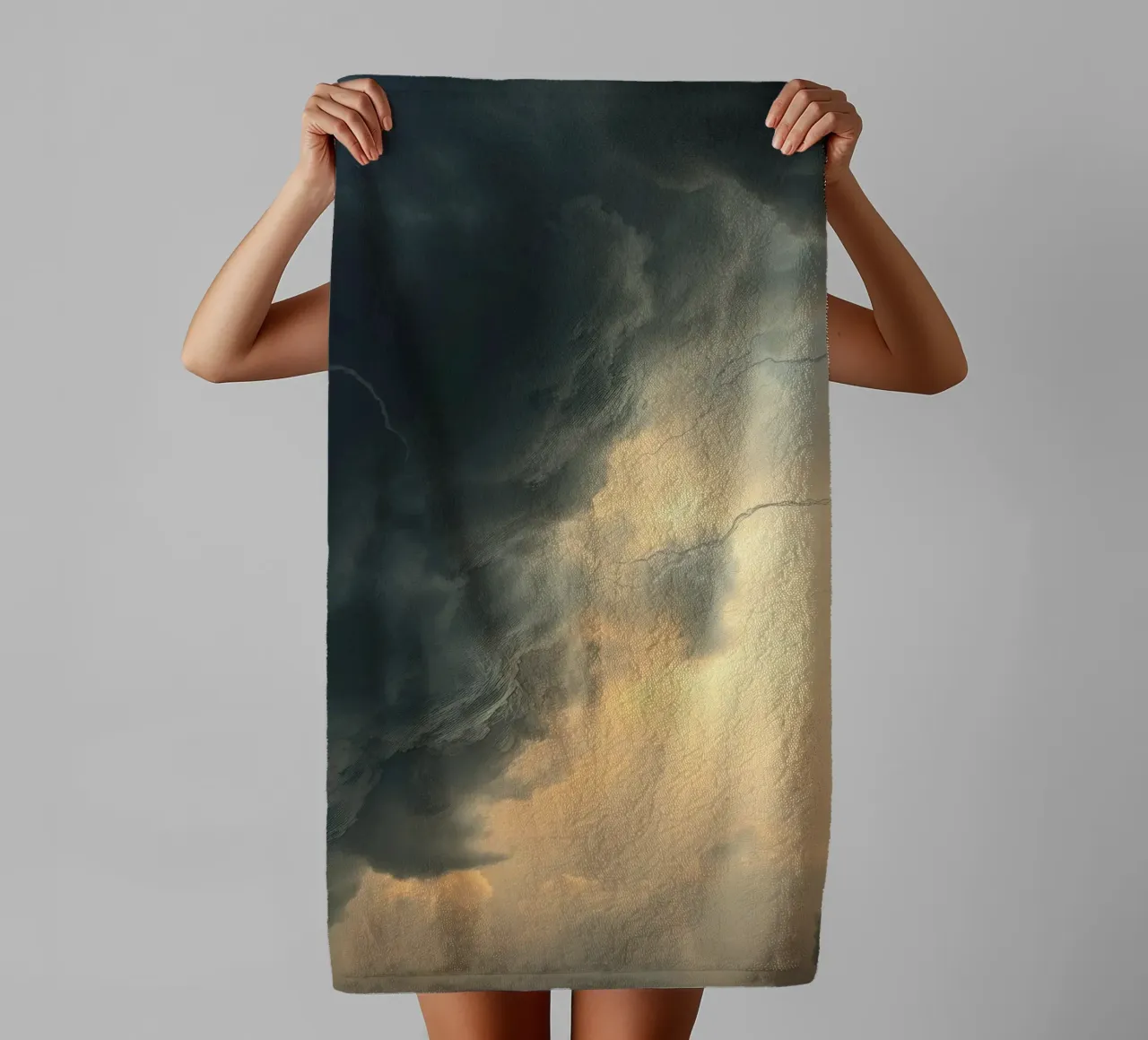 Dramatic storm clouds gather before an impending thunderstor towel by DesignDoodle