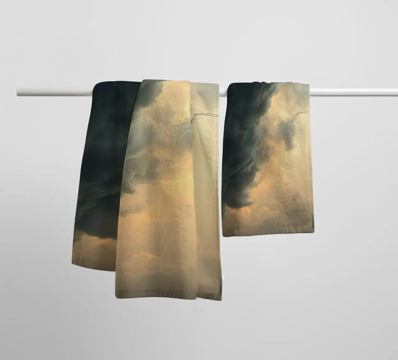 Dramatic storm clouds gather before an impending thunderstor towel by DesignDoodle