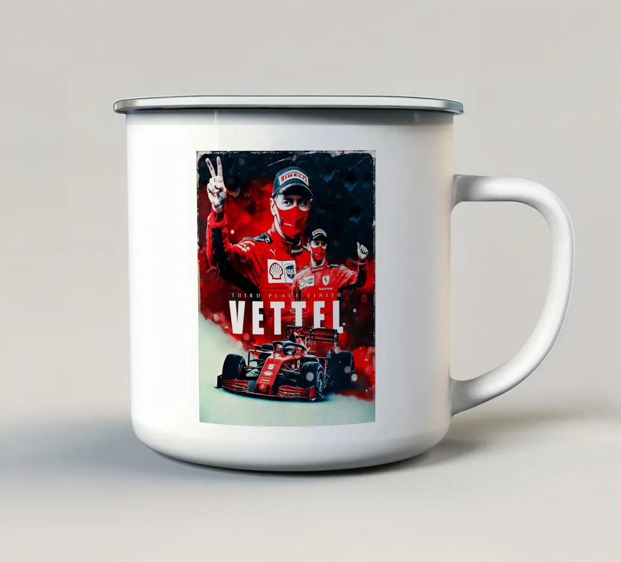 Sebastian Vettel tazza in smalto da Indah Creative