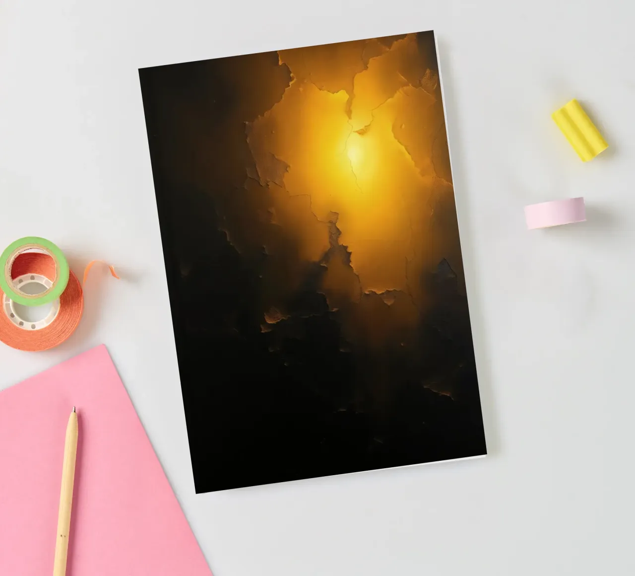 Artistic depiction of illuminated cracks and shadows notebook by DesignDoodle