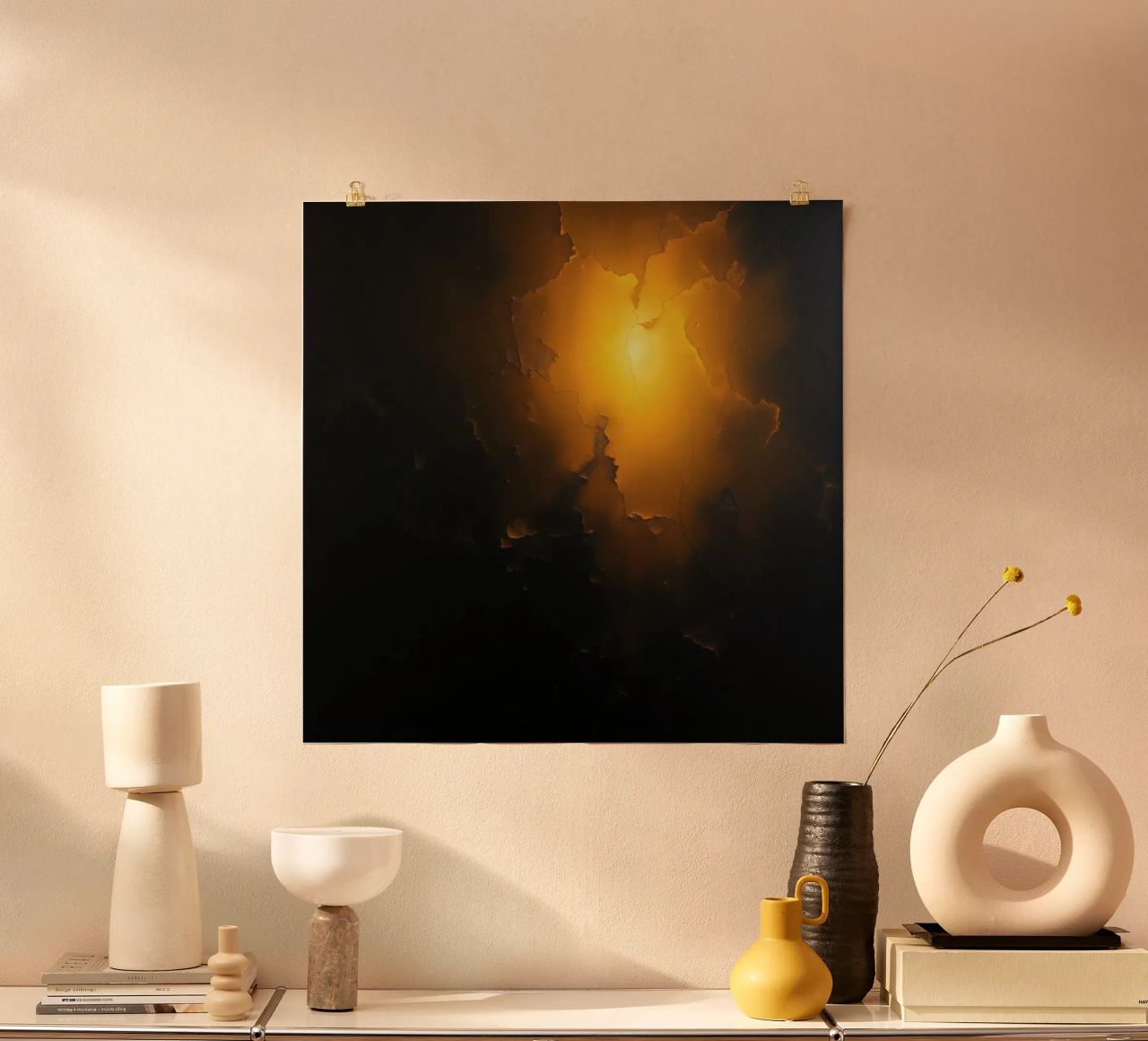 Künstlerische Darstellung von beleuchteten Rissen und Schatten Poster von DesignDoodle
