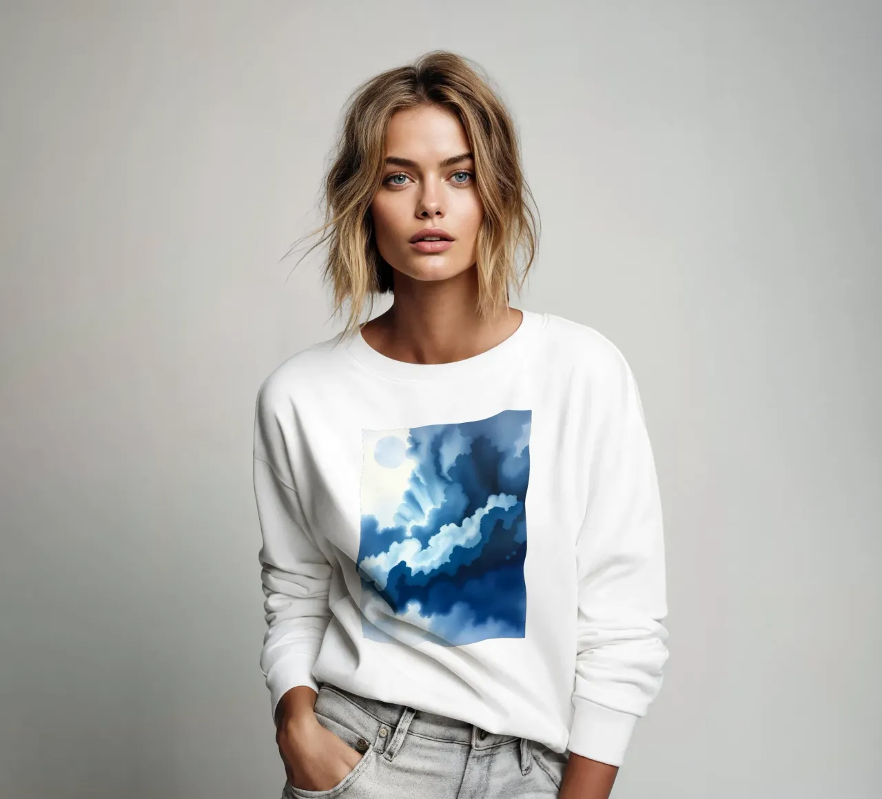 Nubes brillantes reflejan la luz en una atmósfera azulada y tranquila sudadera de DesignDoodle