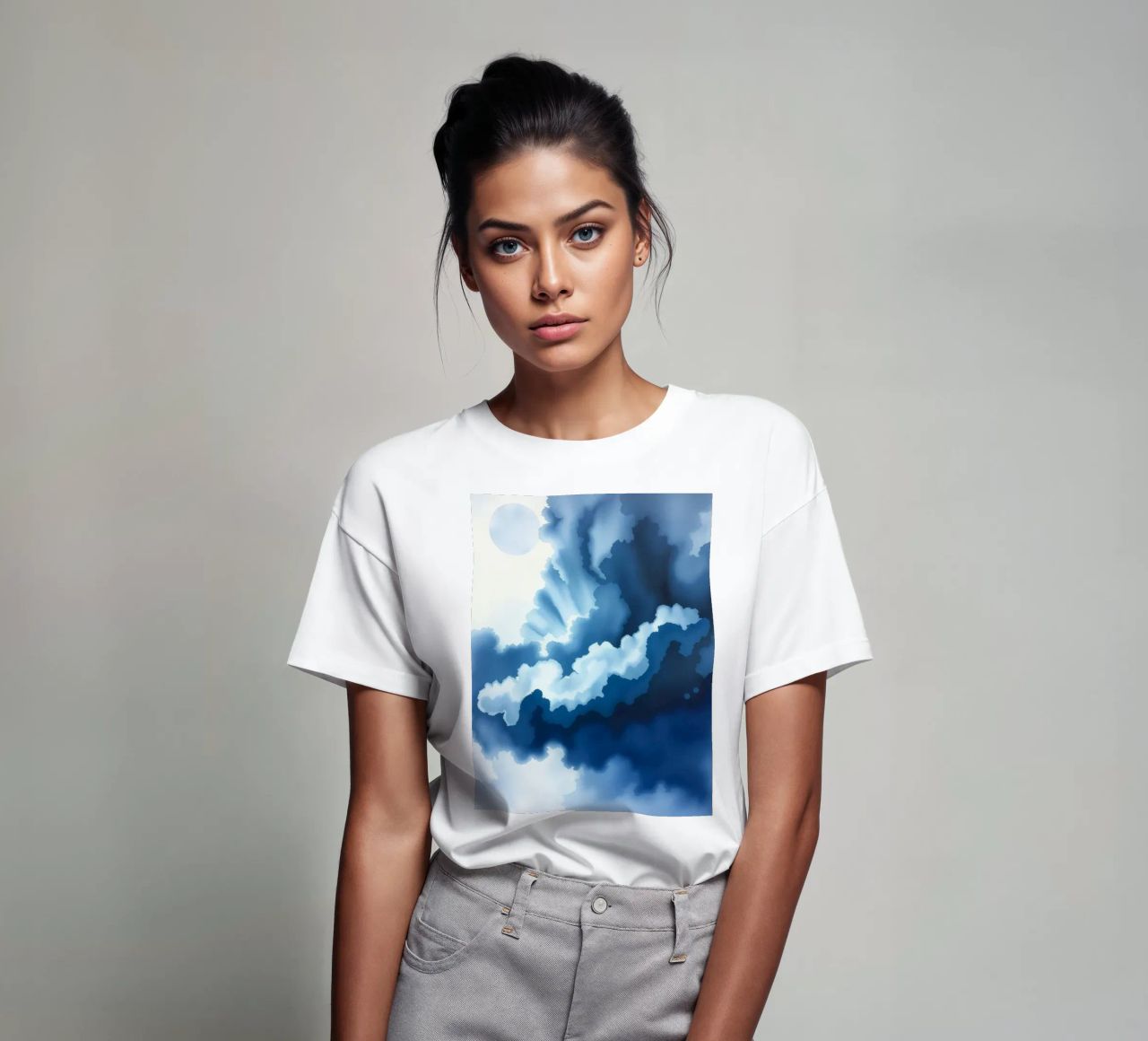 Bright clouds reflect light in a calm bluish atmosphere t-shirt by DesignDoodle