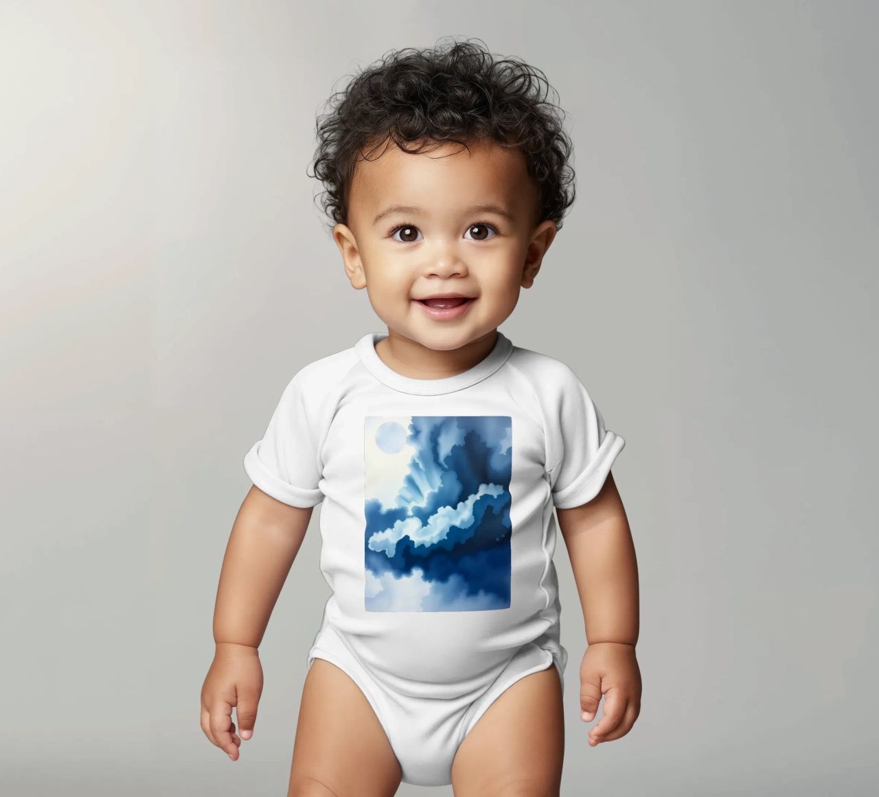 Bright clouds reflect light in a calm bluish atmosphere short-sleeve baby romper by DesignDoodle