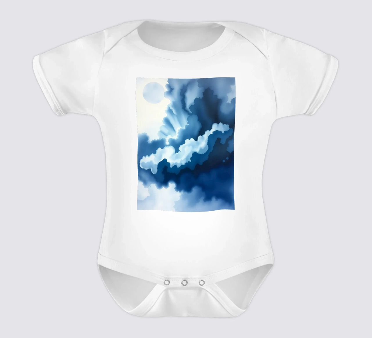 Bright clouds reflect light in a calm bluish atmosphere short-sleeve baby romper by DesignDoodle