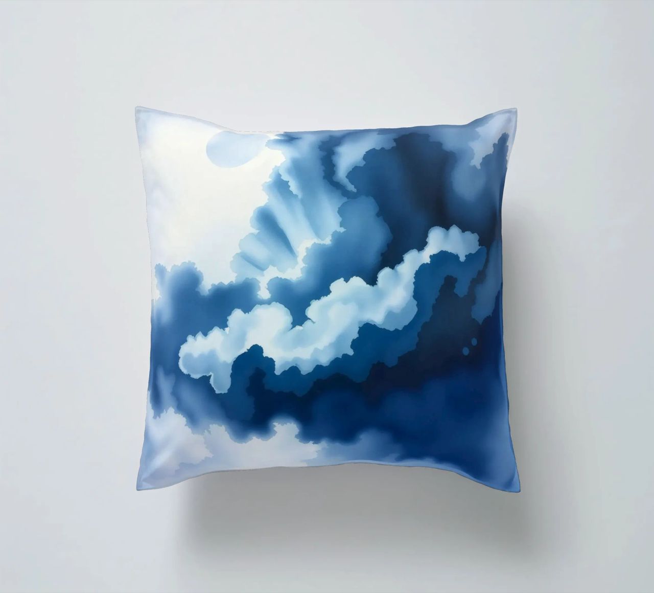 Bright clouds reflect light in a calm bluish atmosphere decorative cushion by DesignDoodle