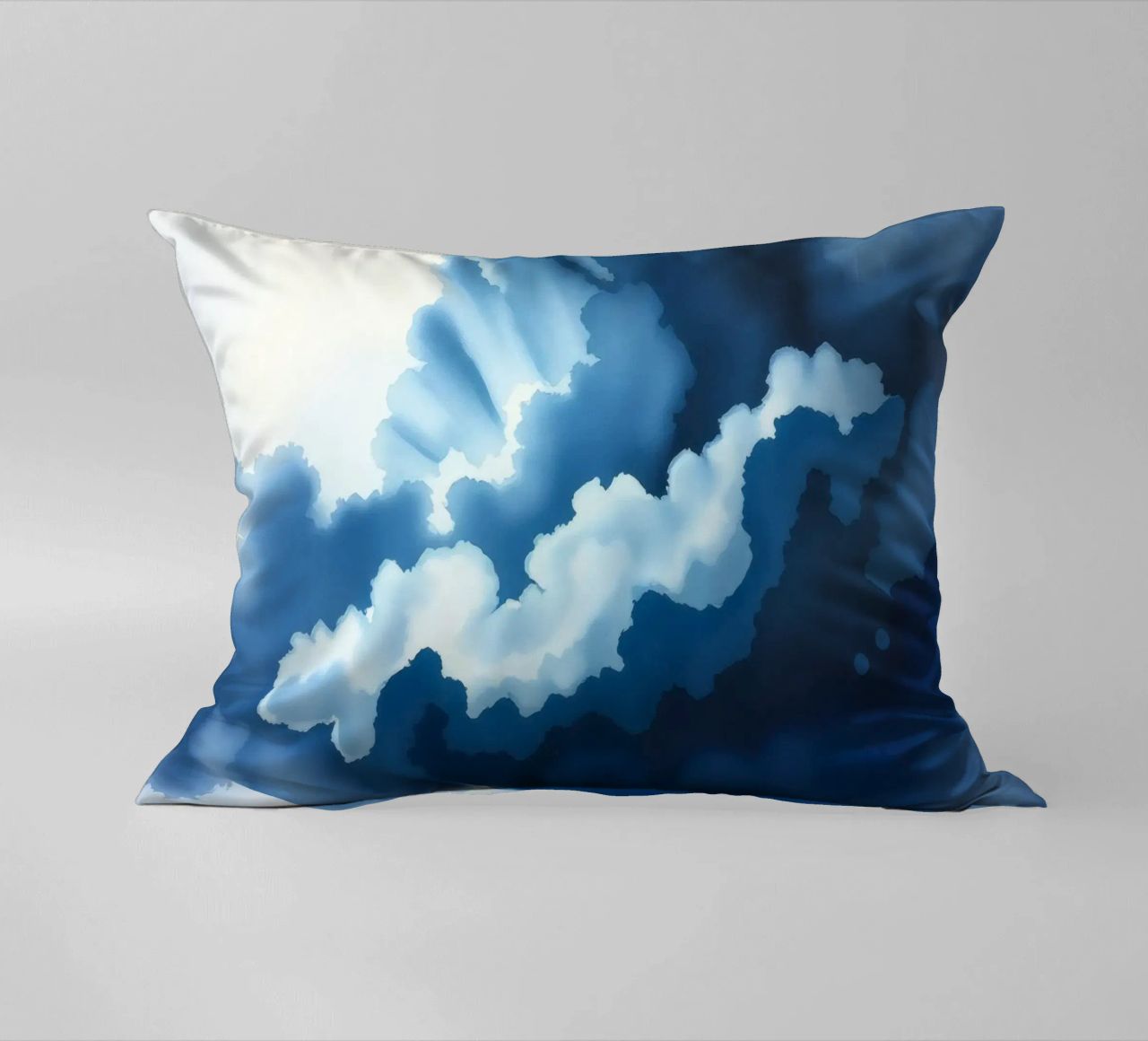 Bright clouds reflect light in a calm bluish atmosphere decorative cushion by DesignDoodle