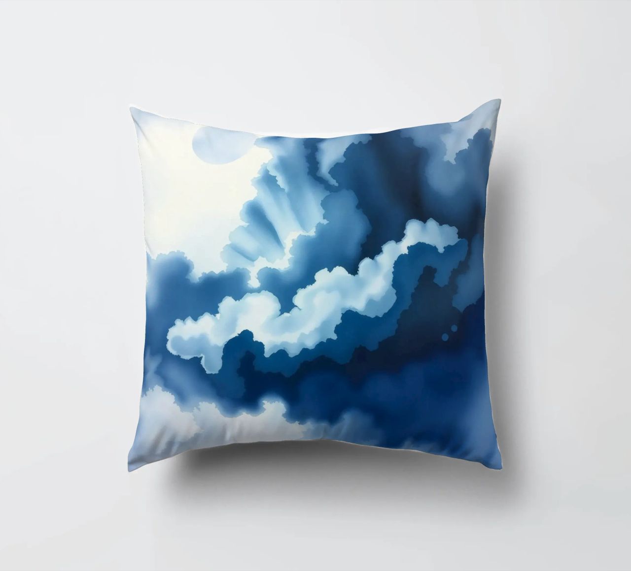 Bright clouds reflect light in a calm bluish atmosphere decorative cushion by DesignDoodle