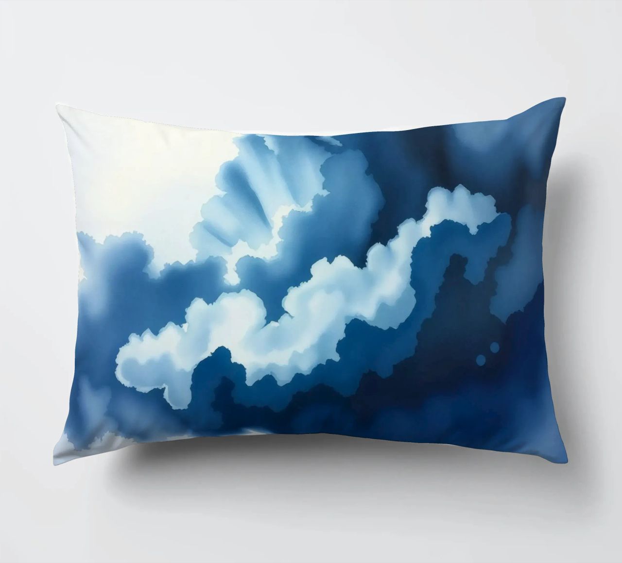 Bright clouds reflect light in a calm bluish atmosphere decorative cushion by DesignDoodle