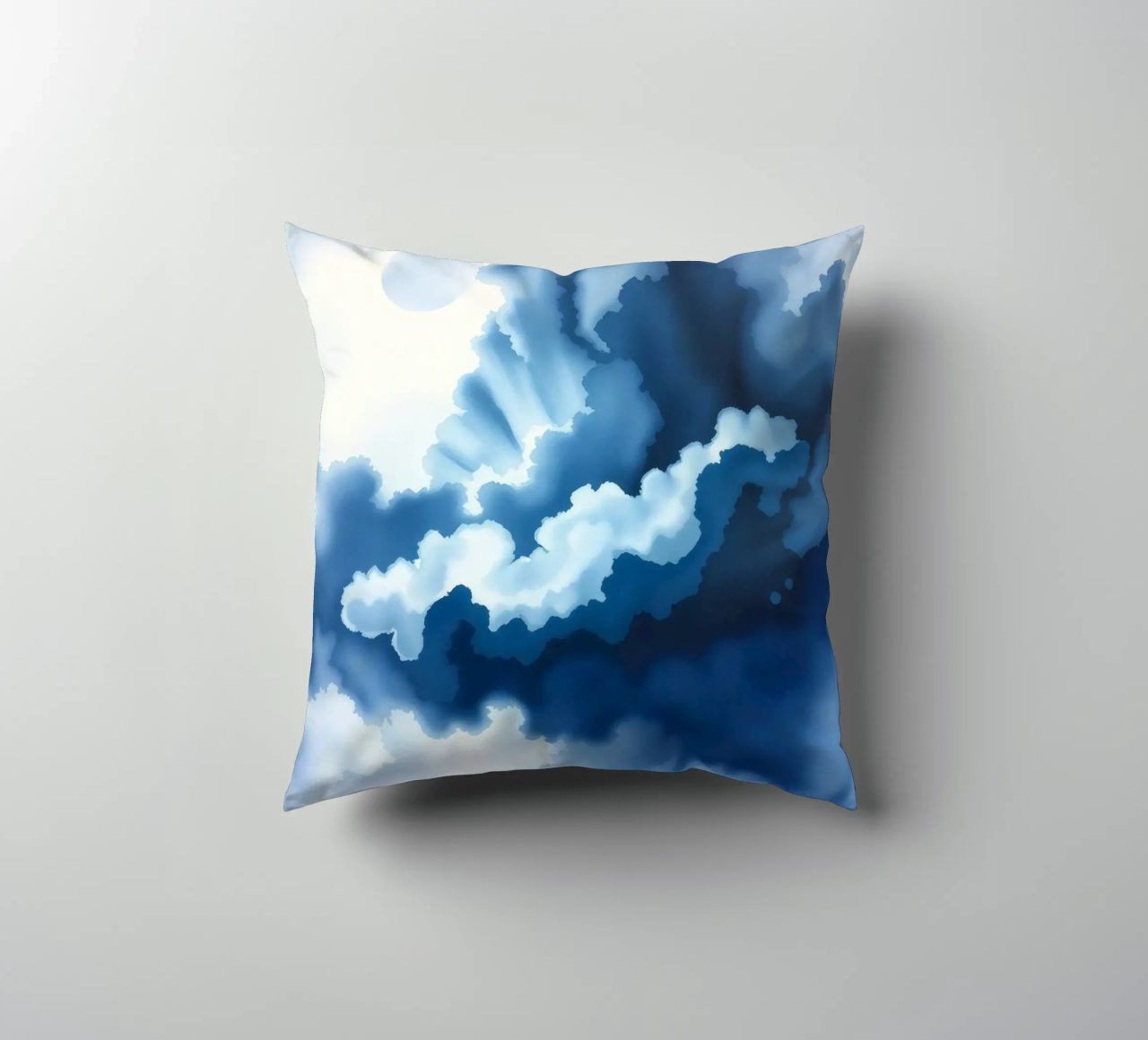 Bright clouds reflect light in a calm bluish atmosphere decorative cushion by DesignDoodle