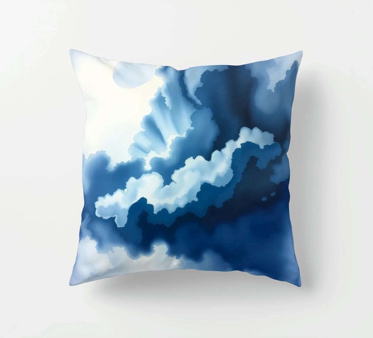 Bright clouds reflect light in a calm bluish atmosphere decorative cushion by DesignDoodle