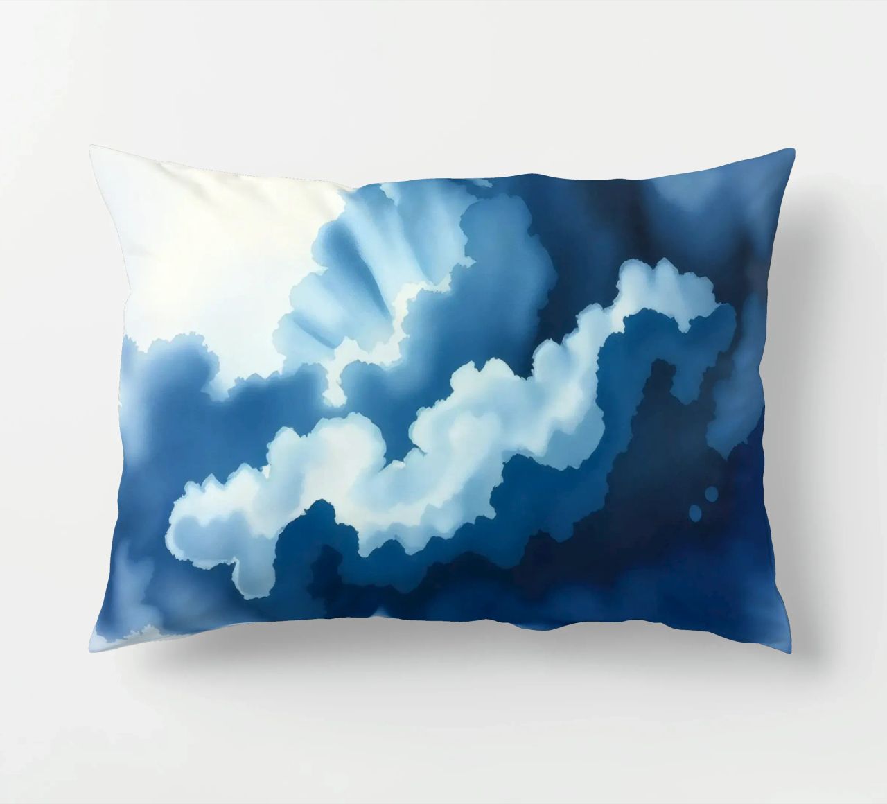 Bright clouds reflect light in a calm bluish atmosphere decorative cushion by DesignDoodle