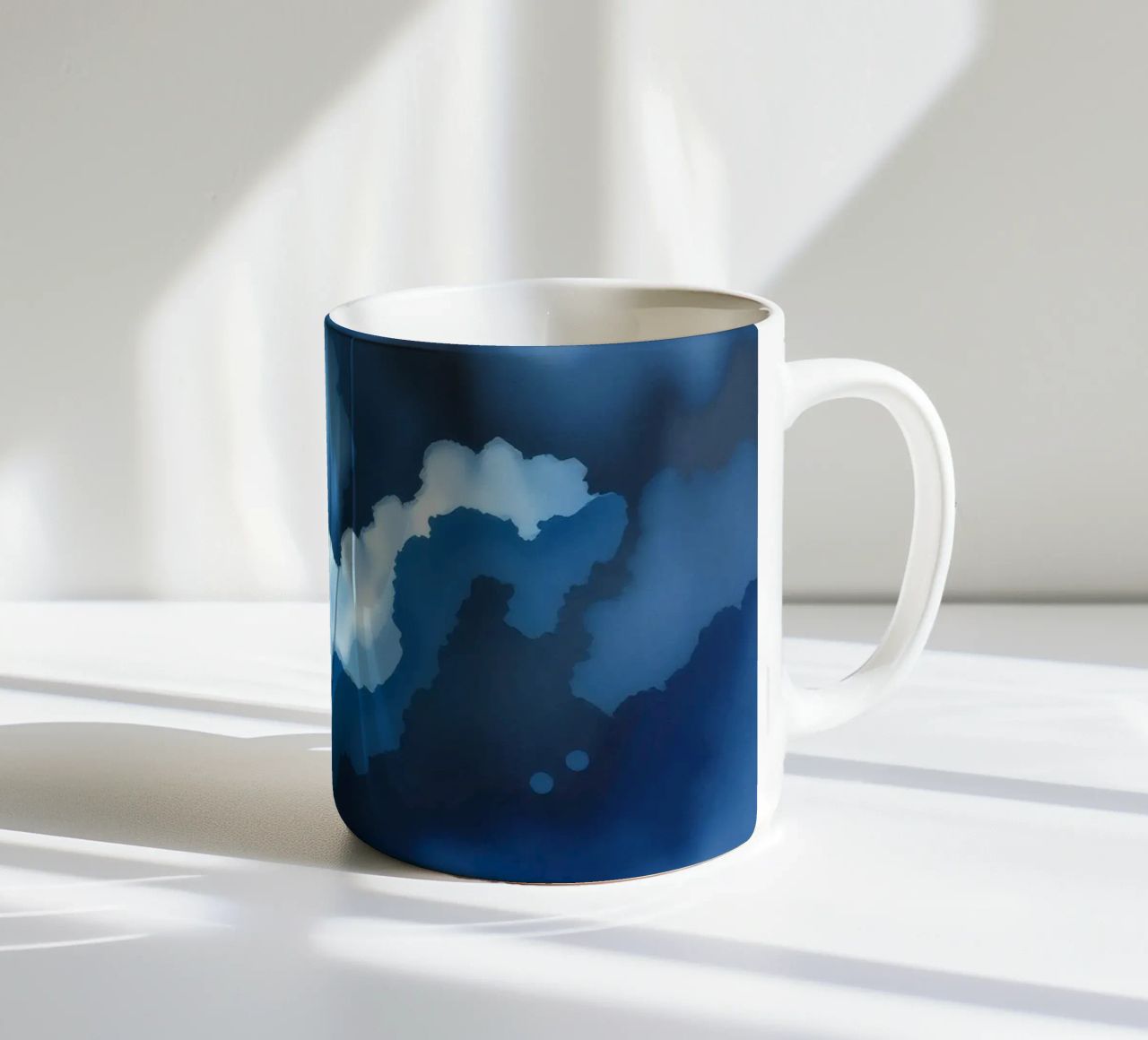 Bright clouds reflect light in a calm bluish atmosphere ceramic mug by DesignDoodle