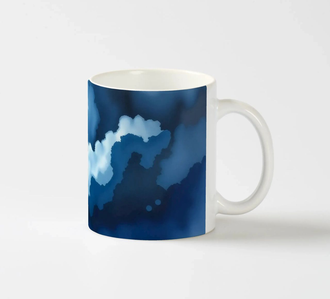 Bright clouds reflect light in a calm bluish atmosphere ceramic mug by DesignDoodle