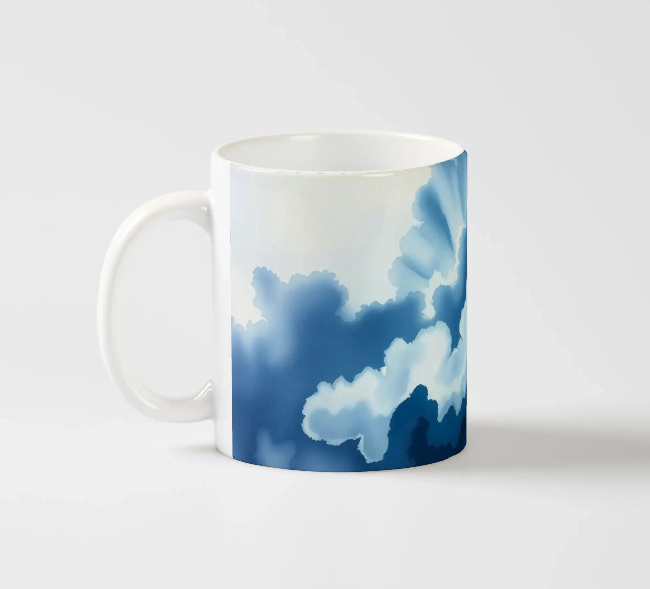 Bright clouds reflect light in a calm bluish atmosphere ceramic mug by DesignDoodle