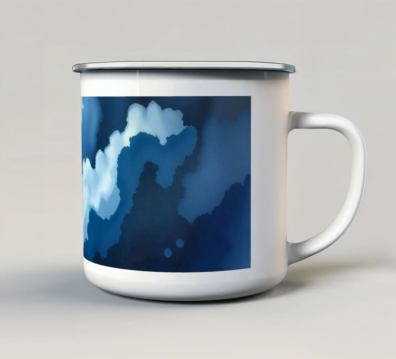 Bright clouds reflect light in a calm bluish atmosphere enamel mug by DesignDoodle