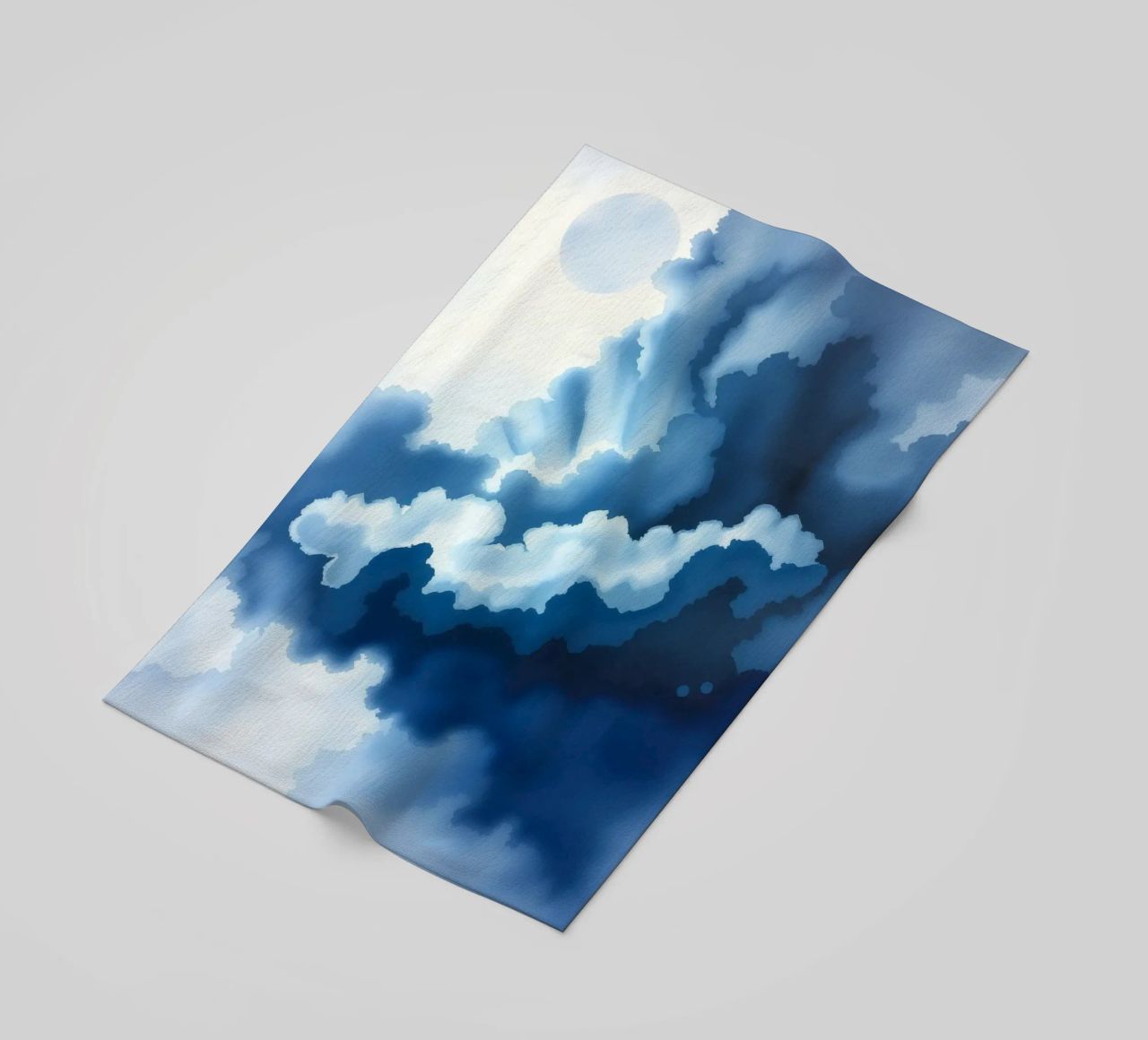 Bright clouds reflect light in a calm bluish atmosphere beach towel by DesignDoodle