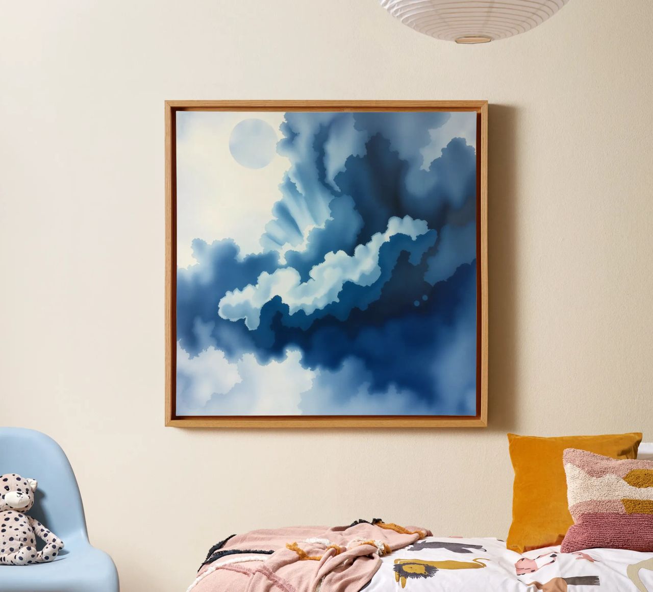 Bright clouds reflect light in a calm bluish atmosphere canvas by DesignDoodle