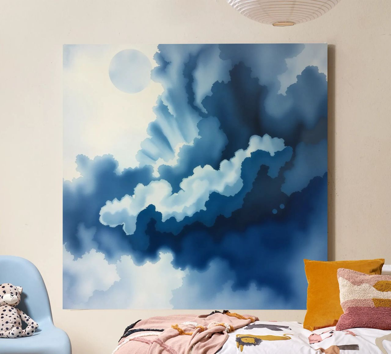 Bright clouds reflect light in a calm bluish atmosphere canvas by DesignDoodle
