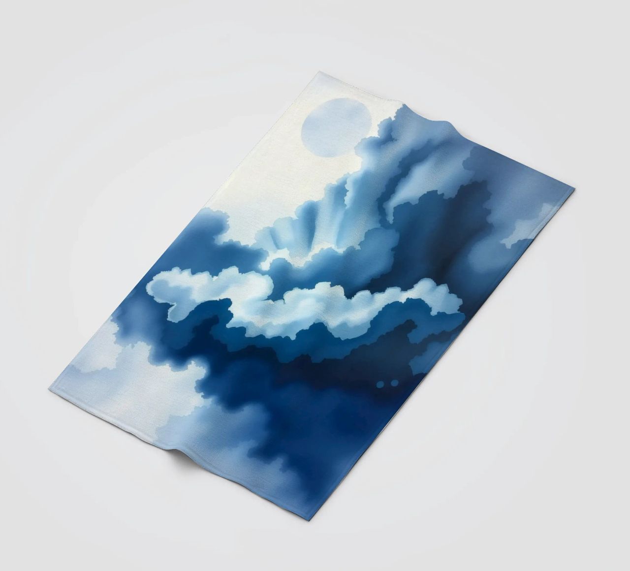 Bright clouds reflect light in a calm bluish atmosphere fleece blanket by DesignDoodle