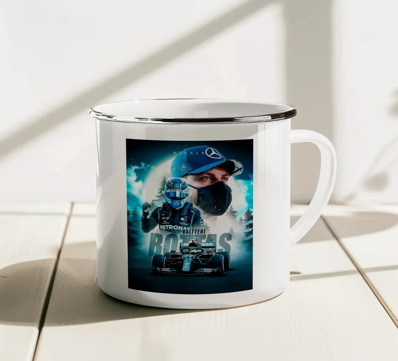 Valtteri Bottas enamel mug by Indah Creative