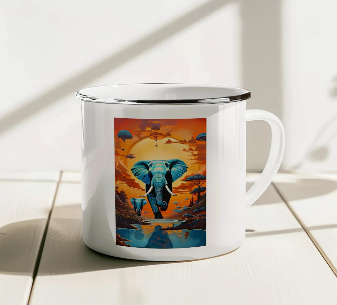 surreal abstract-art-flying-elephants tazza in smalto da kosinsart.gallery