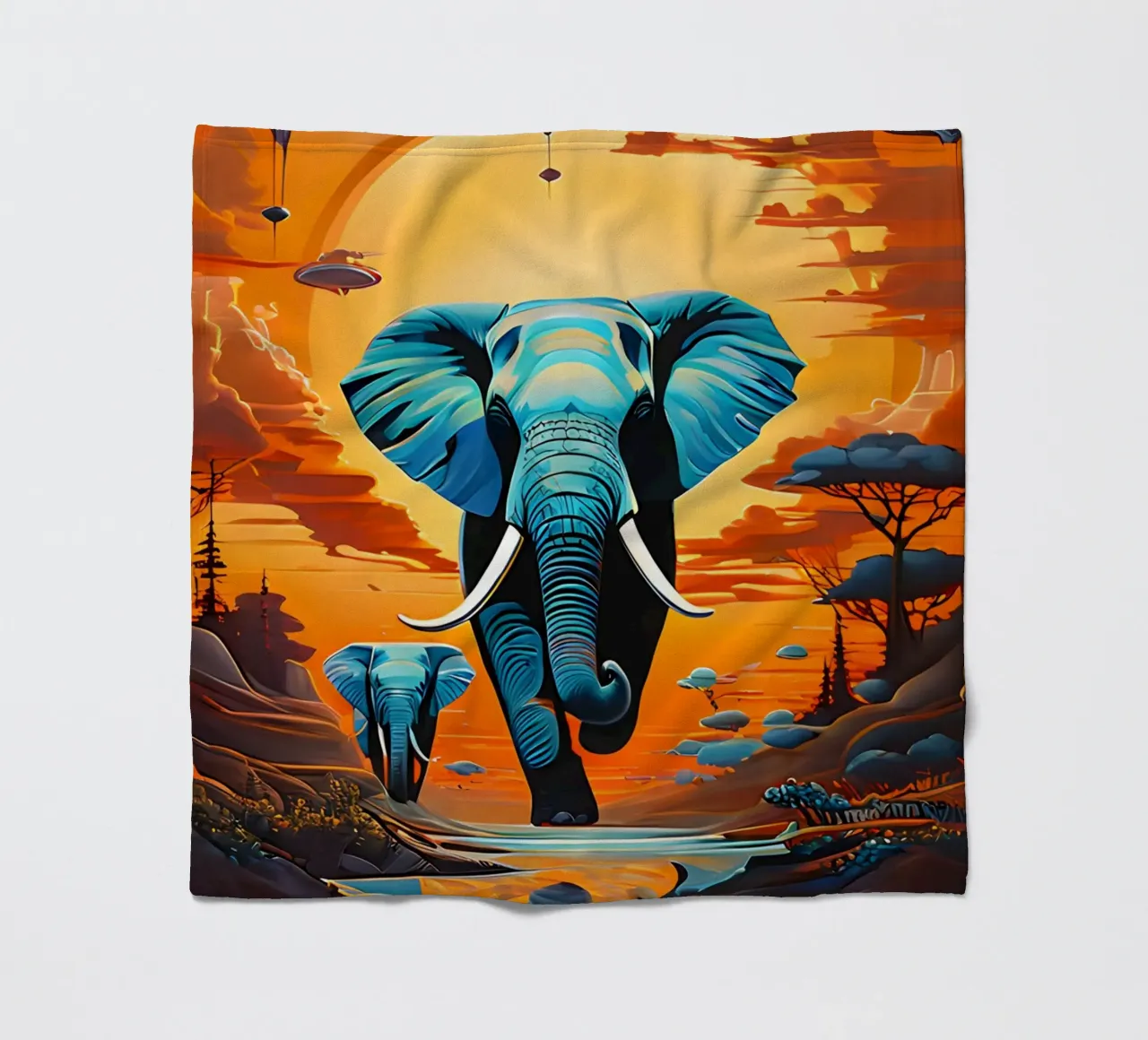 surreal abstract-art-flying-elephants coperta in pile da kosinsart.gallery