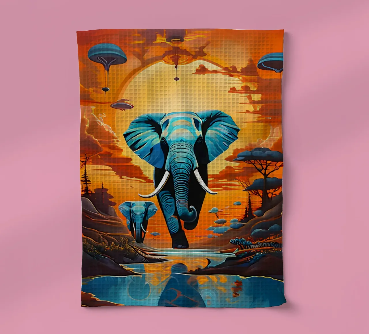 surreal abstract-art-flying-elephants canovaccio da cucina da kosinsart.gallery