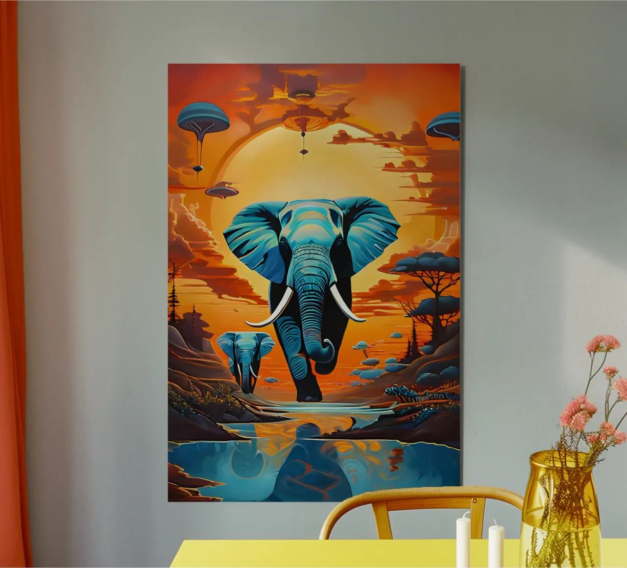 surreal abstract-art-flying-elephants alluminio dibond da kosinsart.gallery