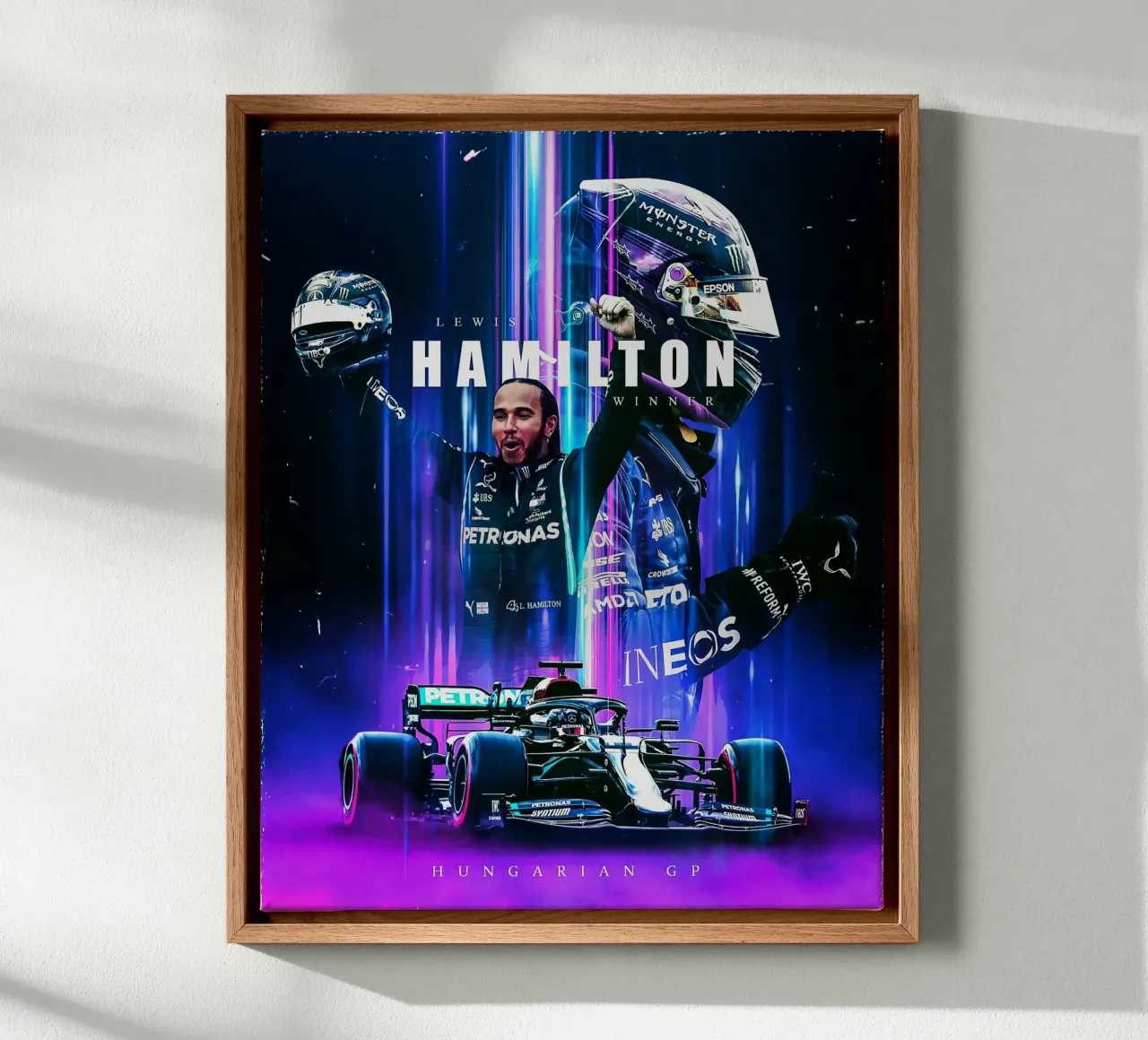 Lewis Hamilton tela con Cornice a cassetta da Indah Creative
