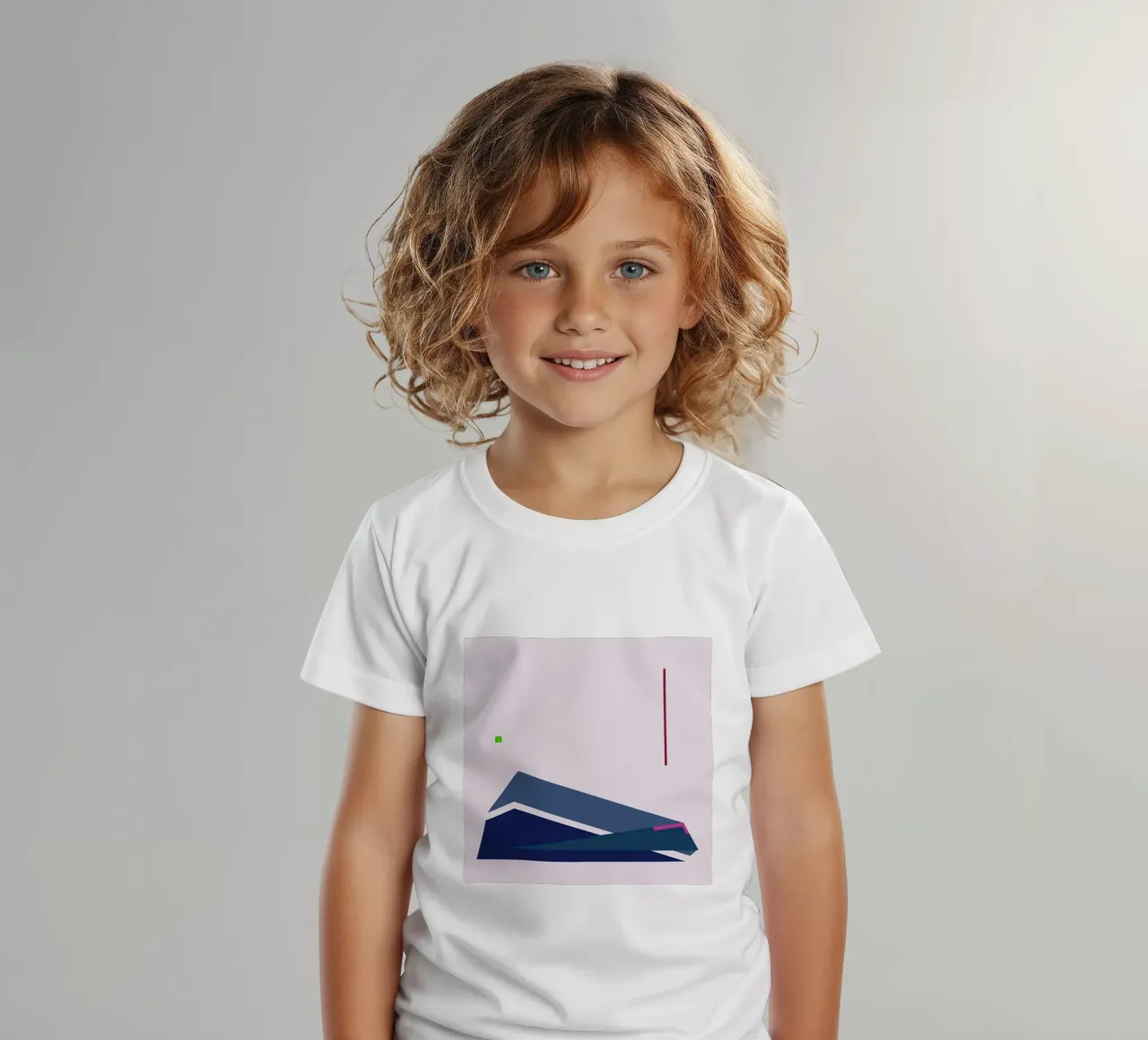 Structured Composition with Fuchsia and Blue Accents kids t-shirt by Artbyvo