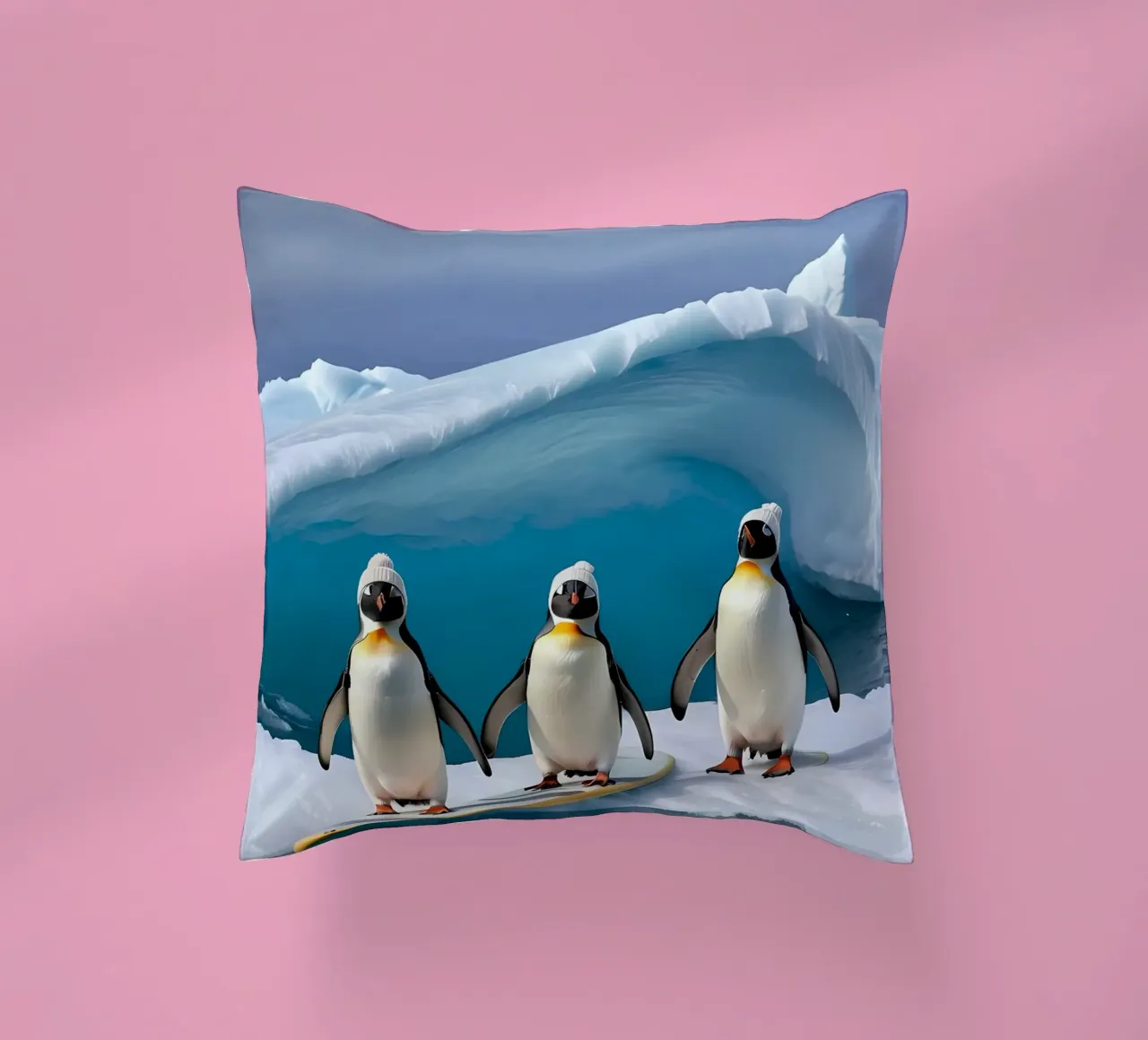 Pinguine mit Surfbrett cuscino da kosinsart.gallery
