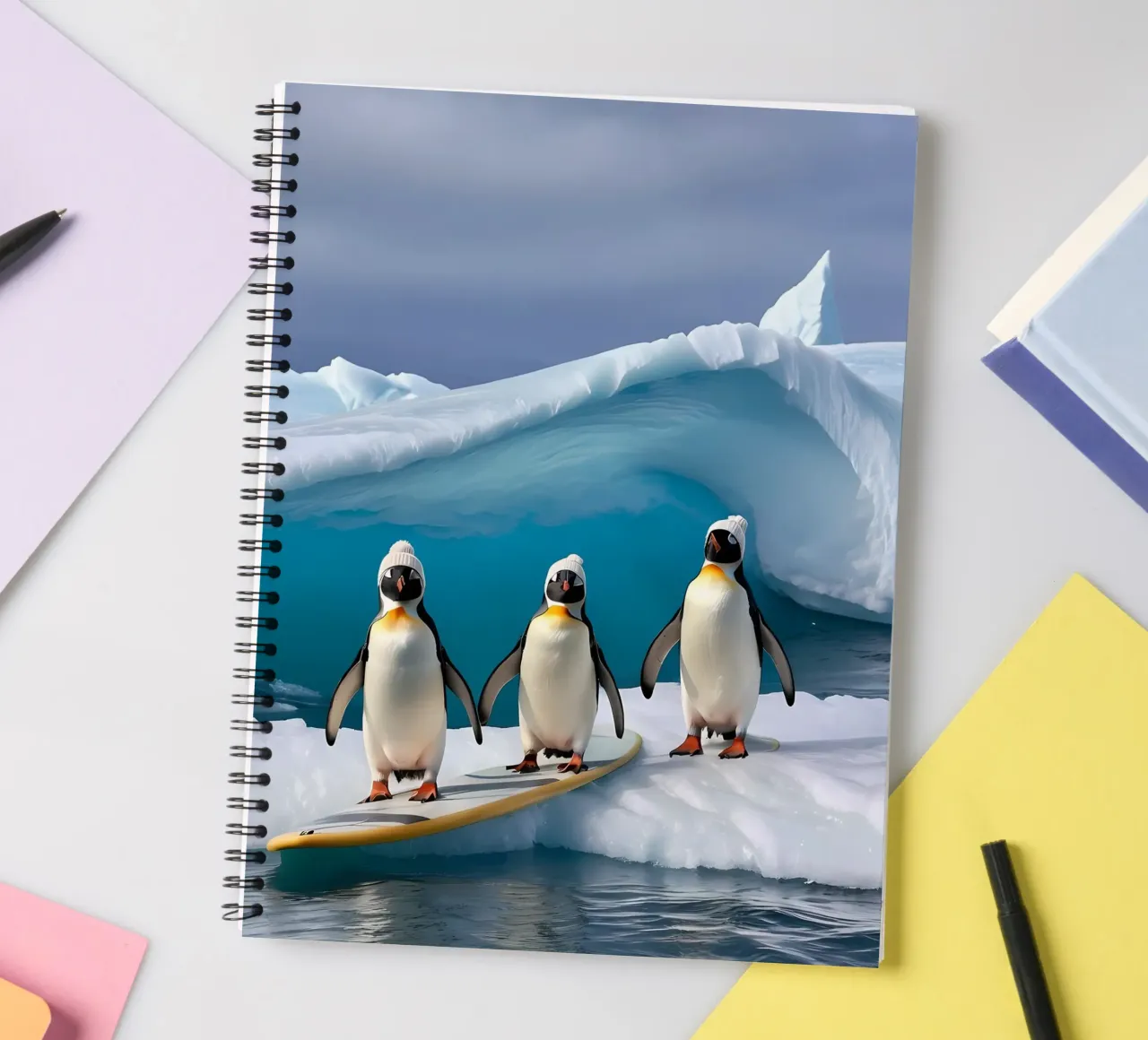 Pinguine mit Surfbrett Ringbuch von kosinsart.gallery