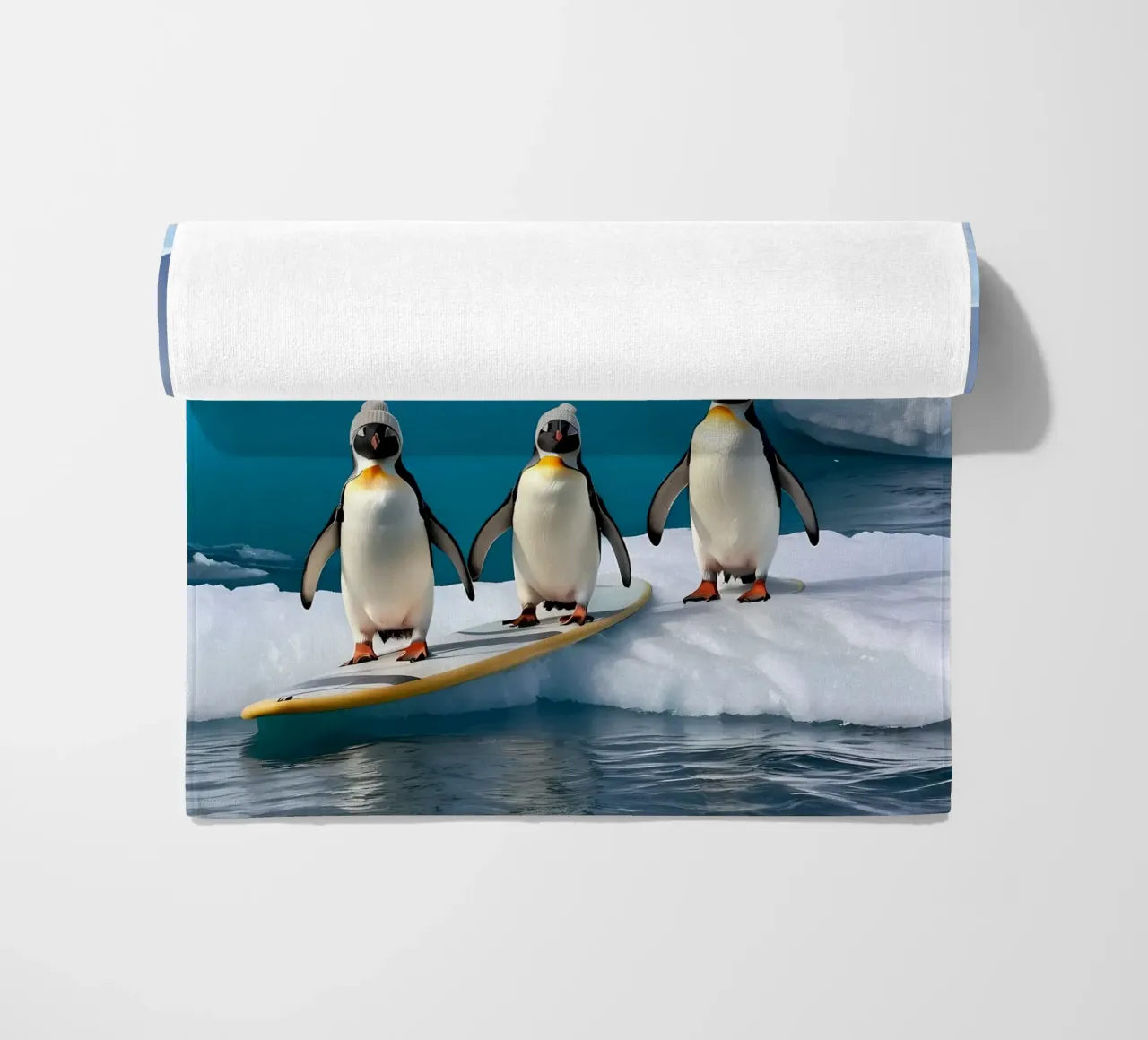 Pinguine mit Surfbrett telo mare da kosinsart.gallery