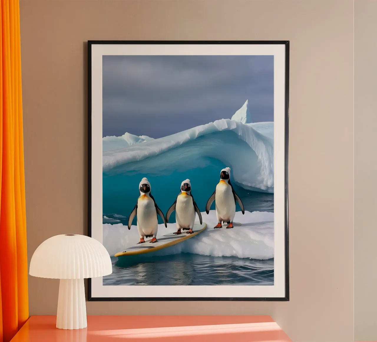 Pinguine mit Surfbrett carta hahnemühle da kosinsart.gallery