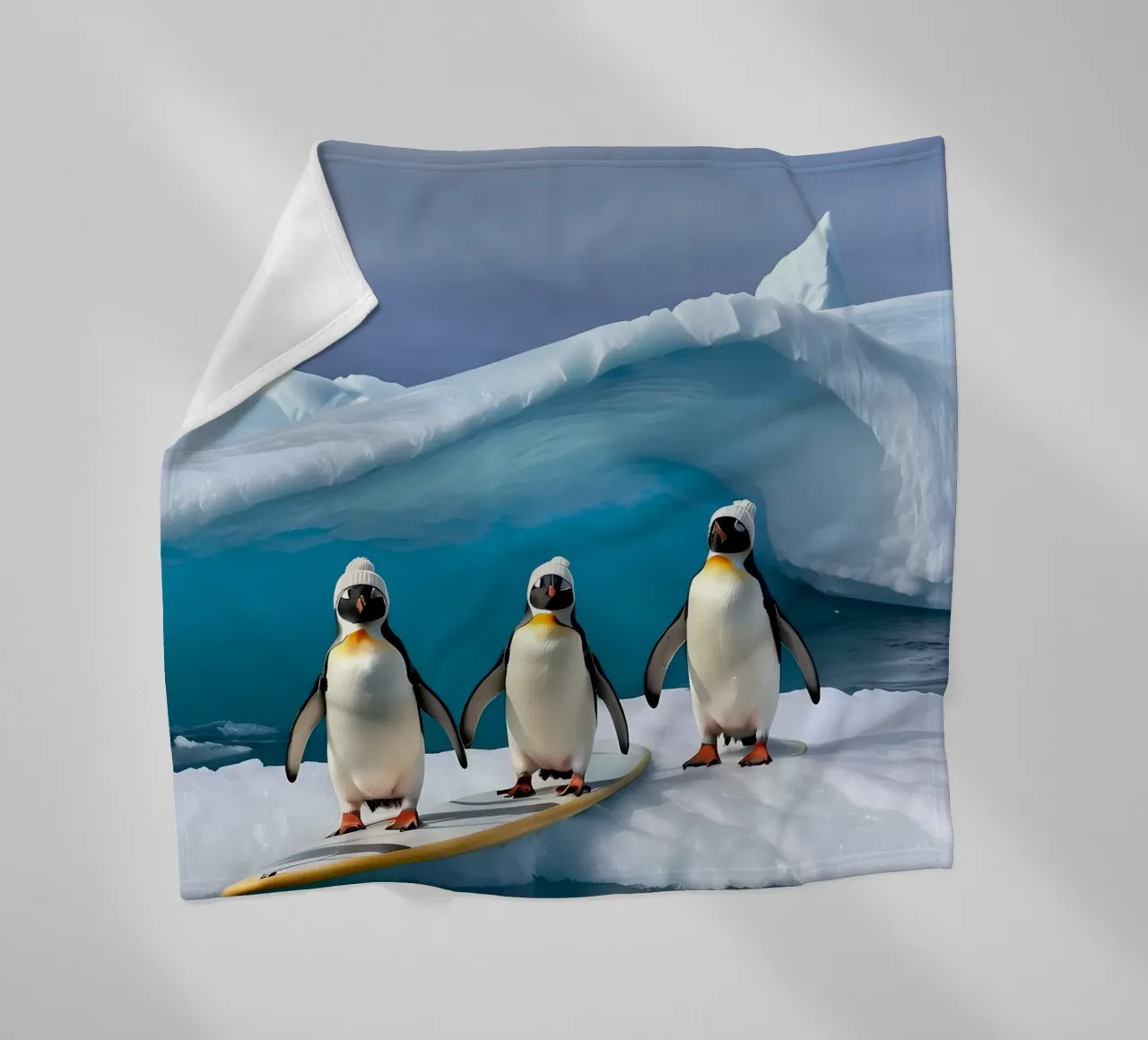 Pinguine mit Surfbrett coperta in pile da kosinsart.gallery