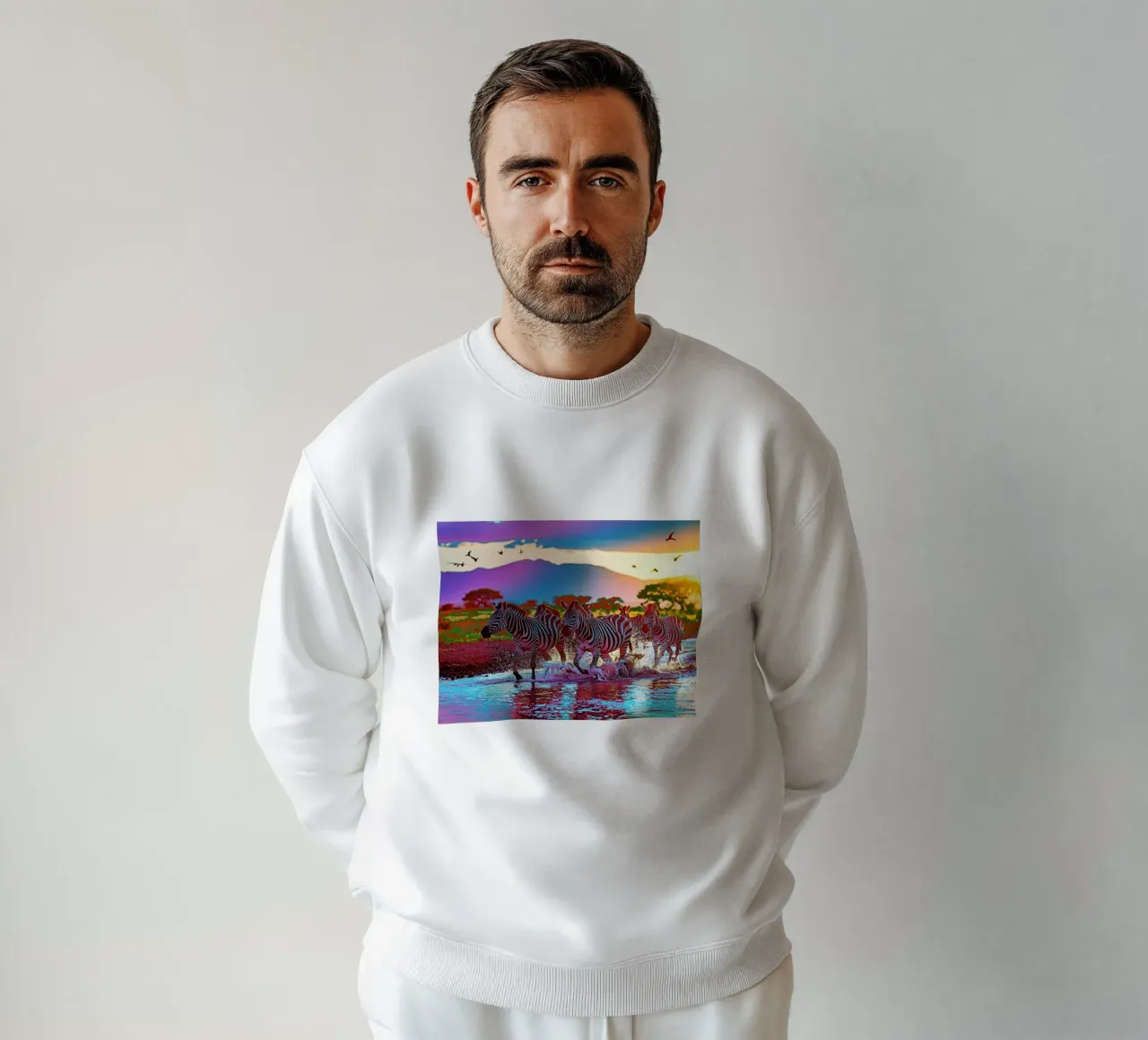 TROUPEAU DE ZEBRES AU SOLEIL COUCHANT. Couleur sweatshirt van Thierry vobmann photography