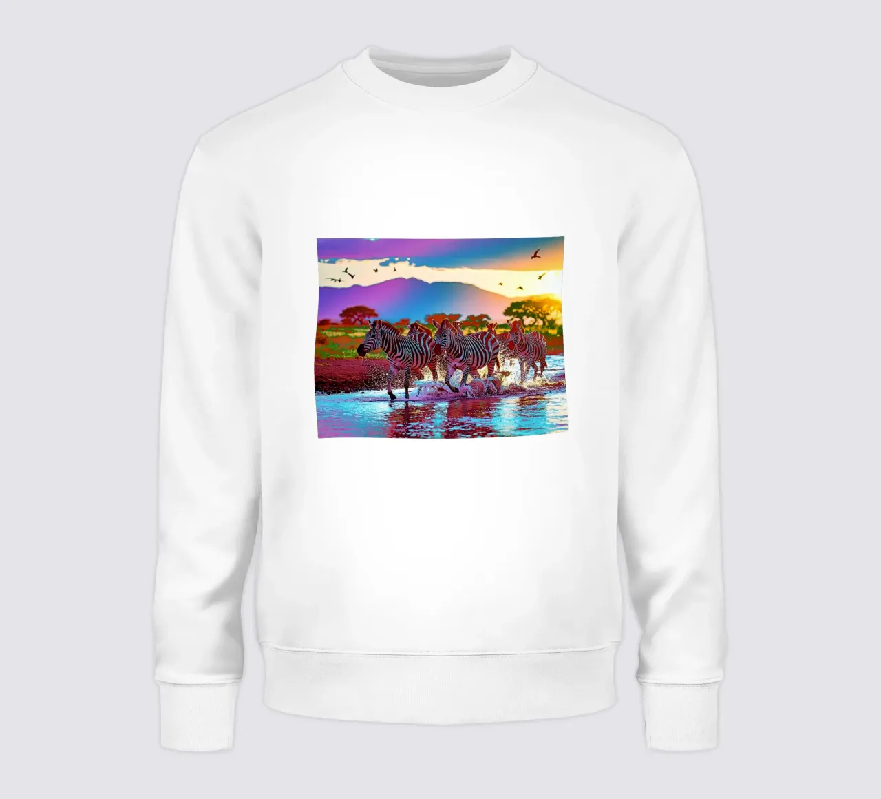 TROUPEAU DE ZEBRES AU SOLEIL COUCHANT. Couleur sweatshirt van Thierry vobmann photography