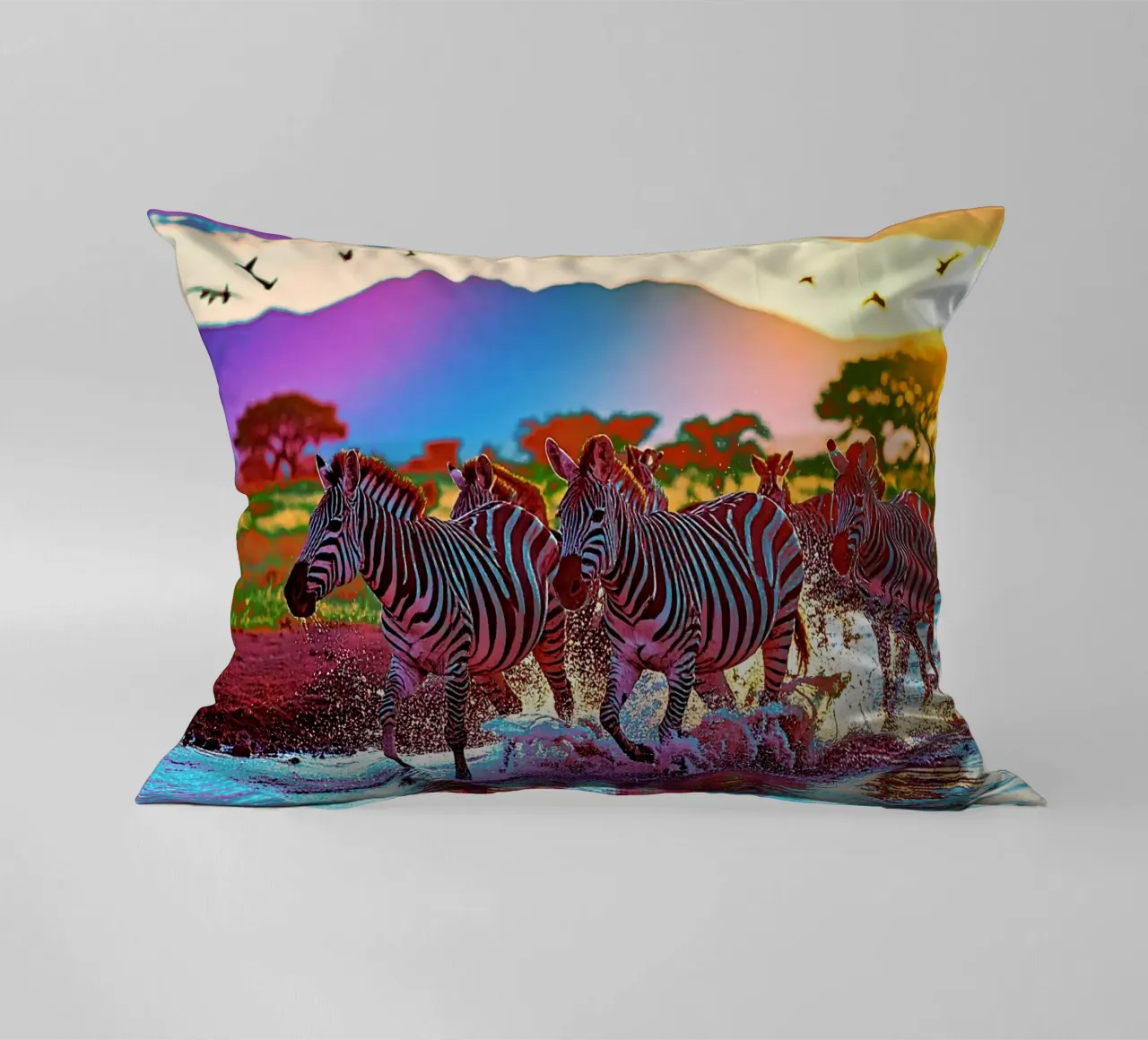 TROUPEAU DE ZEBRES AU SOLEIL COUCHANT. Couleur cuscino da Thierry vobmann photography