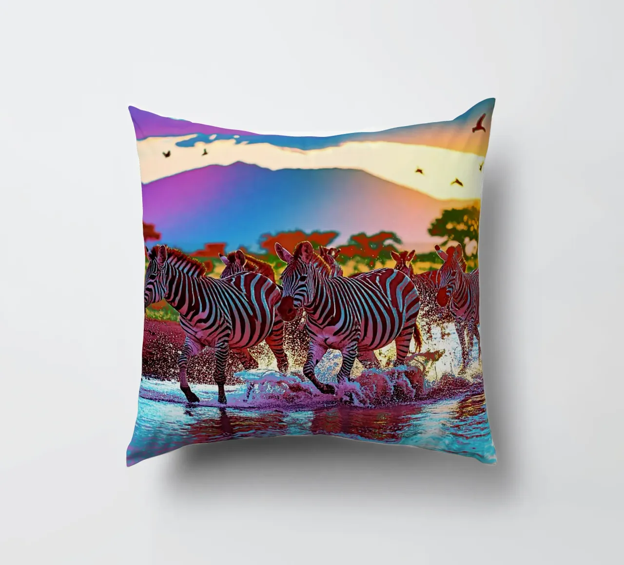 TROUPEAU DE ZEBRES AU SOLEIL COUCHANT. Couleur cuscino da Thierry vobmann photography